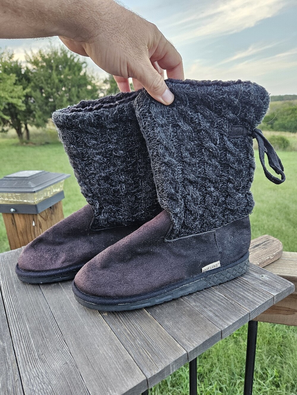 MUK LUKS Cozy Black Cable Knit Mid Calf Winter Slipper Boots Women's Size 9 W